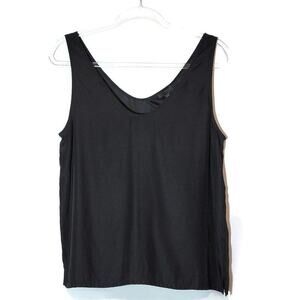 ATM Silk Charmeuse Cami Top Black V Neck Soft Luxury Classic Lightweight Tank L